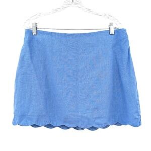 Abercrombie Linen Skort Blue Scalloped‎ Hem Coastal Preppy Summer L
